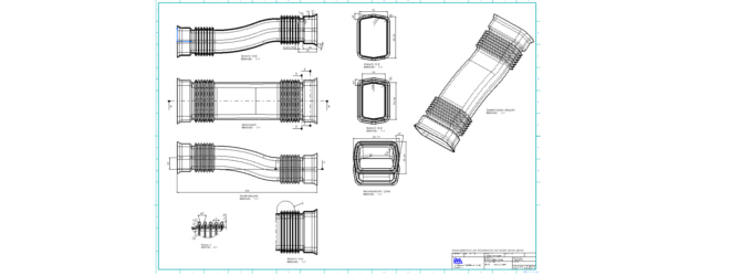 2D Zeichnungsableitung - Luftkanal mit Faltenbereich (Querschnitt rechteckig)